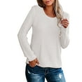 thumbnail image 1 of Duoif Sweaters for Women Trendy Ladies Round Neck Long Sleeve Pullover Top Solid Color Fashion Casual Bottoming Shirt Knit Sweater Women's Sweaters Womens Tops White XL, 1 of 4
