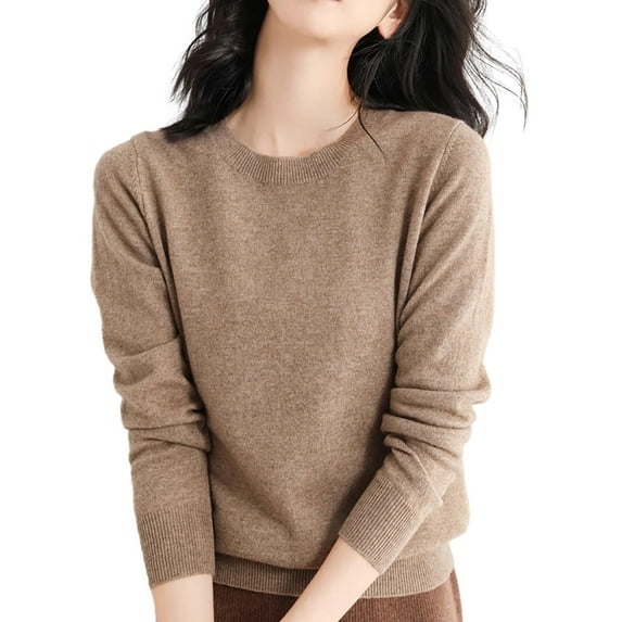 Duoif Sweaters for Women Trendy Light Sweaters for Women Long Sleeve Crew Neck Lightweight Soft Knitted Pullover Knitted Blouse Women's Sweaters Womens Tops Khaki M