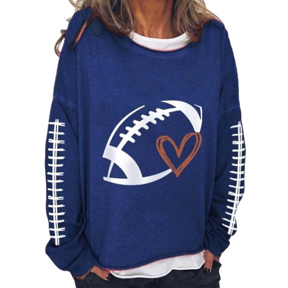 Duoif Sweaters for Women Trendy Sorry Can't Football Bye Shirt Funny Football Lover Gift Loose Casual Long Sleeve Sweatshirt Tops Women's Sweaters Womens Tops Blue1 M