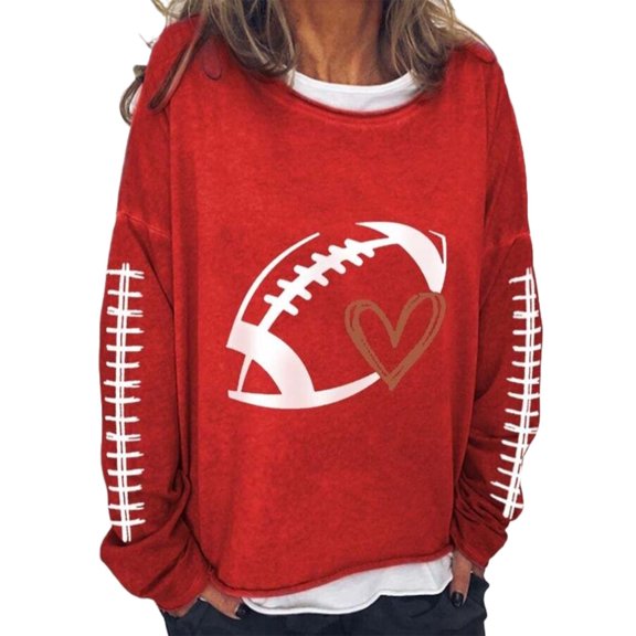 Duoif Sweaters for Women Trendy Sorry Can't Football Bye Shirt Funny Football Lover Gift Loose Casual Long Sleeve Sweatshirt Tops Women's Sweaters Womens Tops Red1 XXL