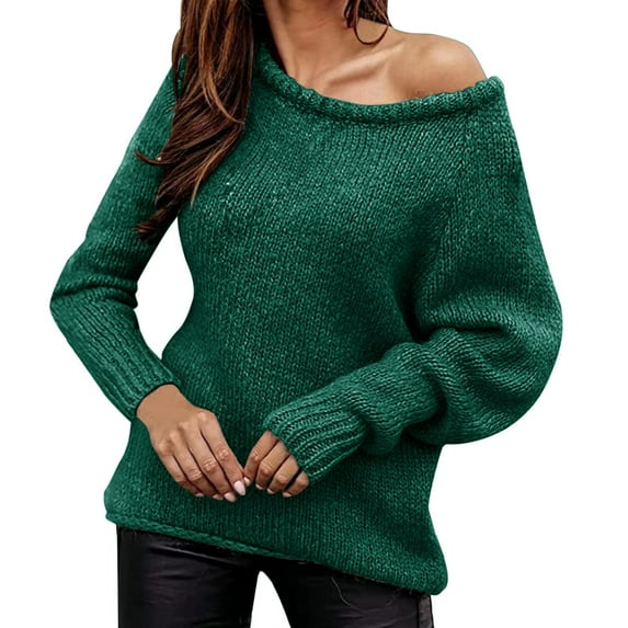 Duoif Sweaters for Women Trendy Women Casual Long Sleeve Fall Sweaters Crew Neck Solid Color Knitted Oversized Pullover Loose Fit Jumper Women's Sweaters Womens Tops Green2 M