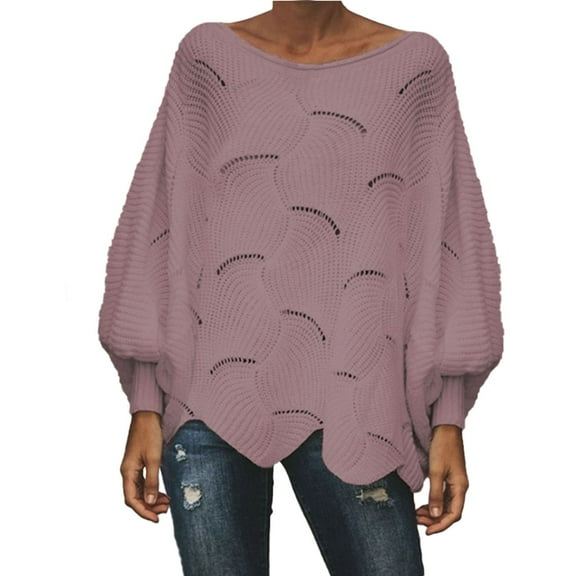 Duoif Sweaters for Women Trendy Women Knitted Sweater Autumn Winter Solid Color O Neck Casual Elegant Loose Pullovers Jumper Tops for Fall Winter Women's Sweaters Womens Tops Purple XXXXXL