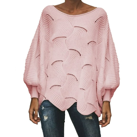 Duoif Sweaters for Women Trendy Women Knitted Sweater Autumn Winter Solid Color O Neck Casual Elegant Loose Pullovers Jumper Tops for Fall Winter Women's Sweaters Womens Tops Pink L