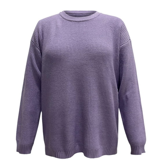 Duoif Sweaters for Women Trendy Women's 2025 Crew Neck Long Sleeve Casual Loose Ribbed Knit Solid Soft Pullover Sweater Tops Women's Sweaters Womens Tops Purple M