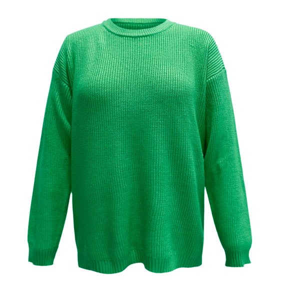 Duoif Sweaters for Women Trendy Women's 2025 Crew Neck Long Sleeve Casual Loose Ribbed Knit Solid Soft Pullover Sweater Tops Women's Sweaters Womens Tops Green1 S