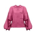 thumbnail image 1 of Duoif Sweaters for Women Trendy Women's 2025 Long Sleeve Crewneck Sweater Casual Solid Color Ribbed Hem Knitwear Pullover Cropped Women's Sweaters Womens Tops Watermelon Red XL, 1 of 6