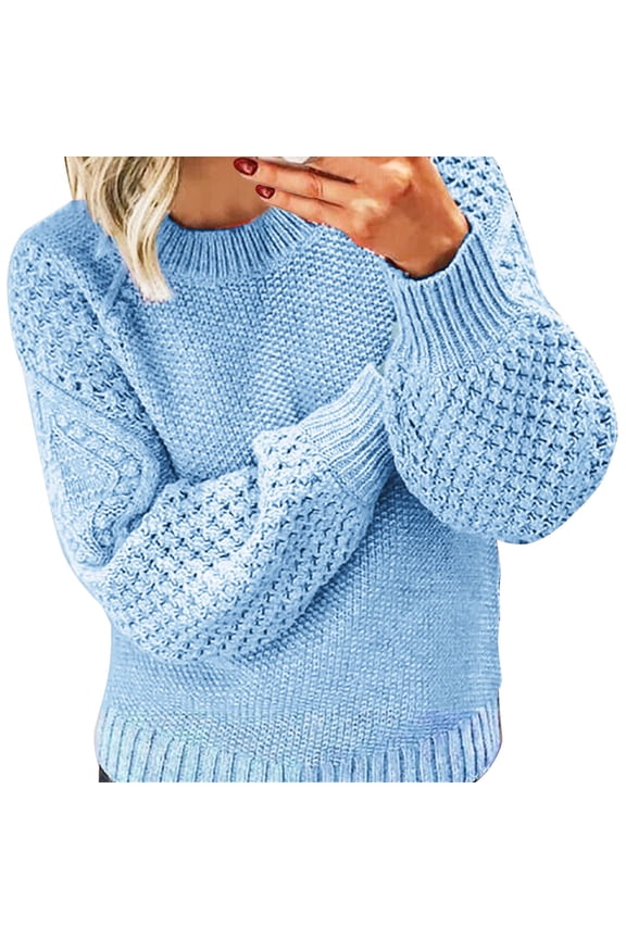 Sweaters for Women Trendy Women's Autumn and Winter New Casual Thickened and Warm Solid Color External Knitted Pullover Sweater Women's Sweaters Womens Tops Sky Blue S