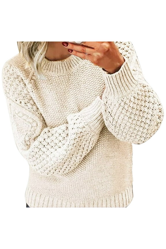 Sweaters for Women Trendy Women's Autumn and Winter New Casual Thickened and Warm Solid Color External Knitted Pullover Sweater Women's Sweaters Womens Tops Beige L