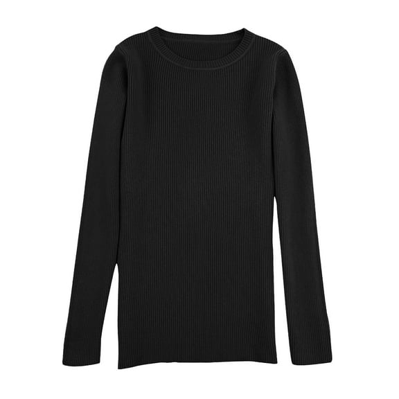 Duoif Sweaters for Women Trendy Women's Autumn and Winter Wool Knit Shirt Round Neck Slim Fit Long Sleeve Top Warm Inner Layer Sweater Women's Sweaters Womens Tops Black XL