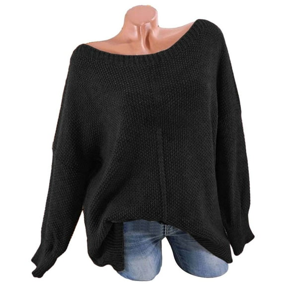 Duoif Sweaters for Women Trendy Women's Casual Knitwear Pullover Sweater Soild Color V Neck Loose Long Sleeve Knit Tops Women's Sweaters Womens Tops Black L