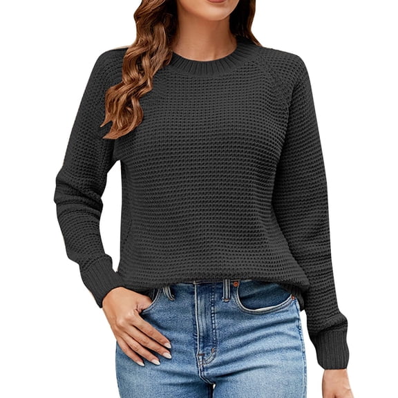 Duoif Sweaters for Women Trendy Women's Casual Long Sleeve Pullover Sweaters O Neck Oversized Ribbed Knit 2025 Fall Winter Sweater Jumper Tops Women's Sweaters Womens Tops Black S