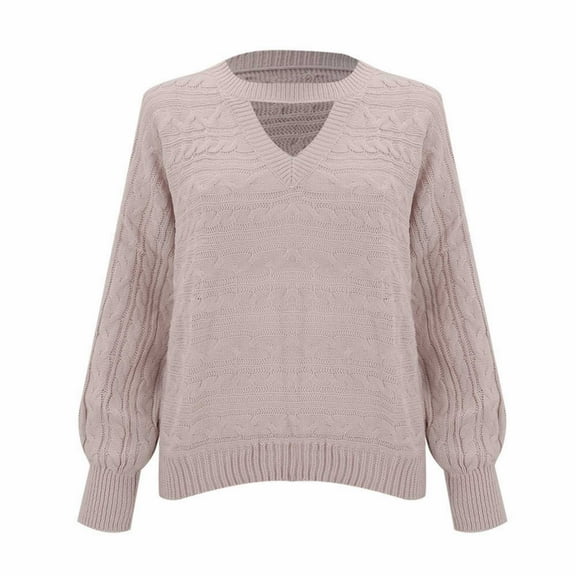 Duoif Sweaters for Women Trendy Women's Casual Long Sleeve Sweaters Choker Neck Cut Out Fall Pullover Sweaters Oversized Drop Shoulder Knit Tops Women's Sweaters Womens Tops Pink S