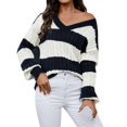 thumbnail image 1 of Duoif Sweaters for Women Trendy Women's College Knit Sweater Top Patchwork Colorblocked Pullover V Neck Sleeve Sweater Women's Sweaters Womens Tops Blue L, 1 of 9