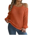 thumbnail image 1 of Duoif Sweaters for Women Trendy Women's Fall/Winter Casual Metal Buckle Spliced Off The Shoulder Sleeve Pullover Sweater Women's Sweaters Womens Tops Orange S, 1 of 8