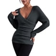 thumbnail image 1 of Duoif Sweaters for Women Trendy Women's Fall and Winter Solid Color V Neck Comfort Fit Knit Off The Shoulder Casual Pullover Sweater Women's Sweaters Womens Tops Dark Gray L, 1 of 8