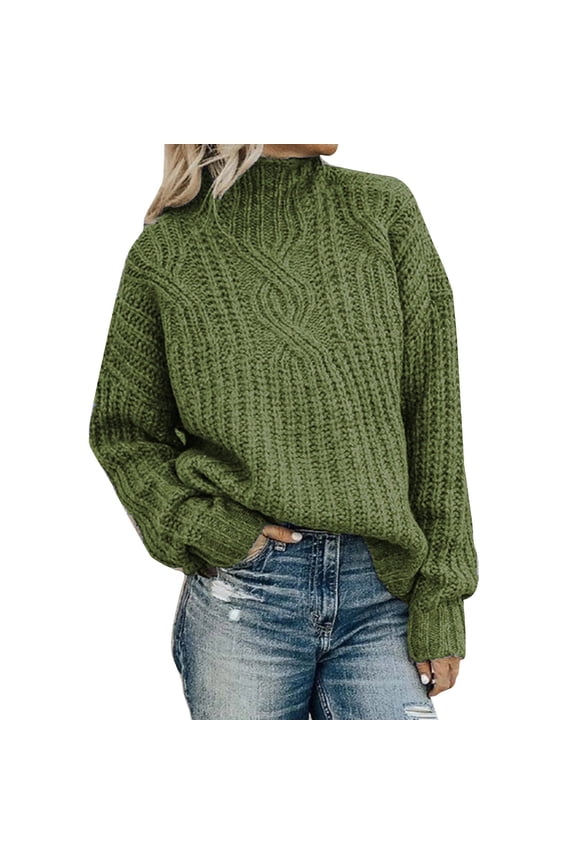 Sweaters for Women Trendy Women's Fall and Winter Turtleneck Solid Color Knit Closing Sleeve Suitable for Daily Commute Wear Casual Lohas Time Pullover Sweater Womens Sweaters Army Green XXXL