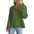 thumbnail image 1 of Duoif Sweaters for Women Trendy Women's Long Sleeve Solid Colour V Neck Sweater Loose Button Knit Shoulder Drop Sweater Women's Sweaters Womens Tops Green M, 1 of 7