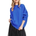 thumbnail image 1 of Duoif Sweaters for Women Trendy Women's Round Neck Batwing Sleeve Oversized Side Slit Ribbed Pullover Sweater Top Women's Sweaters Womens Tops Blue XL, 1 of 6