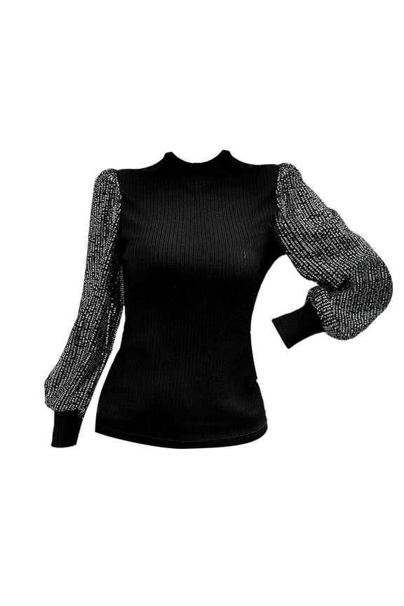 Sweaters for Women Trendy Women's Sequin Tops Sparkly Glitter Blouses Sequined Balloon Long Sleeve Shirts Dressy Tops for Party Clubwear Women's Sweaters Womens Tops Black S