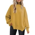 thumbnail image 1 of Duoif Sweaters for Women Trendy Women's Solid Color Fashion Casual Loose Knitted Split Round Neck Pullover Sweater Women's Sweaters Womens Tops Yellow M, 1 of 7