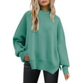 thumbnail image 1 of Duoif Sweaters for Women Trendy Women's Solid Color Fashion Casual Loose Knitted Split Round Neck Pullover Sweater Women's Sweaters Womens Tops Blue S, 1 of 7