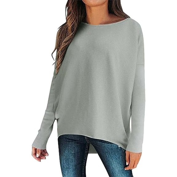 Duoif Sweaters for Women Trendy Womens Long Batwing Sleeve Boat Neck Tunic Pullover Sweaters Off The Shoulder Baggy Top Winter Women's Sweaters Womens Tops Grey M