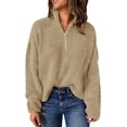 thumbnail image 1 of Duoif Sweaters for Women Trendy Kint Long Sleeve 1/4 Zip Pullover Turtleneck Sweater for Women, Women's Sweaters Womens Tops Beige L, 1 of 7