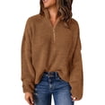 thumbnail image 1 of Duoif Sweaters for Women Trendy Kint Long Sleeve 1/4 Zip Pullover Turtleneck Sweater for Women, Women's Sweaters Womens Tops Brown L, 1 of 7