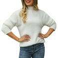 thumbnail image 1 of Duoif Sweaters for Women Trendy New Fall Pullover Turtleneck Plush Solid Color Sweater for Women, Women's Sweaters White L, 1 of 2