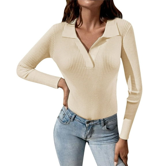 Duoif Sweaters for Women Trendy Women Solid Color Knitted Sweater Bottoming Turtleneck Sweater Tops Women's Sweaters Womens Tops Beige M