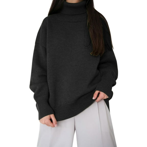 Duoif Sweaters for Women Trendy Women's Autumn and Winter New Neck Loose Versatile Solid Color Pullover Sweater Women's Sweaters Womens Tops Black M