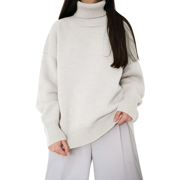 Duoif Sweaters for Women Trendy Women's Autumn and Winter New Neck Loose Versatile Solid Color Pullover Sweater Women's Sweaters Womens Tops White M