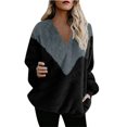 thumbnail image 1 of Duoif Sweaters for Women Trendy Women's Autumn and Winter V Neck Splicing Loose Long Sleeved Sweater Women's Sweaters Womens Tops Black L, 1 of 4