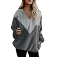 thumbnail image 1 of Duoif Sweaters for Women Trendy Women's Autumn and Winter V Neck Splicing Loose Long Sleeved Sweater Women's Sweaters Womens Tops Dark Gray XXL, 1 of 4