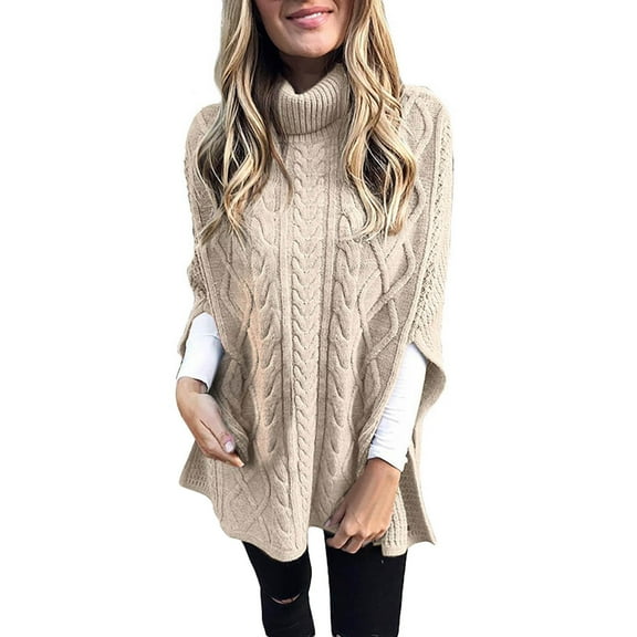 Duoif Sweaters for Women Trendy Women's Fashion Turtleneck Solid Color Sweater Loose Pullover Shawl Sweater Women's Sweaters Womens Tops Beige XXXL