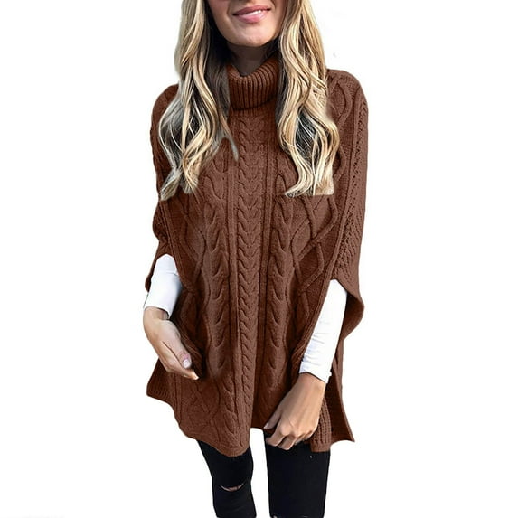 Duoif Sweaters for Women Trendy Women's Fashion Turtleneck Solid Color Sweater Loose Pullover Shawl Sweater Women's Sweaters Womens Tops Khaki XXXL