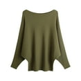 thumbnail image 1 of Duoif Sweaters for Women Trendy Women's Knitwear A Collar Batwing Sweater Pullover Loose Threaded Tops Women's Sweaters Womens Tops Green A, 1 of 8