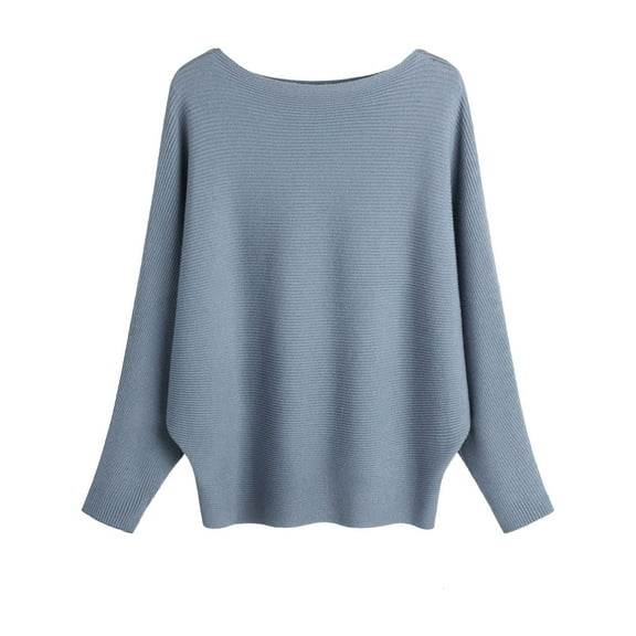 Duoif Sweaters for Women Trendy Women's Knitwear A Collar Batwing Sweater Pullover Loose Threaded Tops Women's Sweaters Womens Tops Navy A