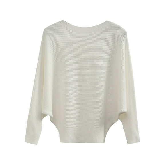 Duoif Sweaters for Women Trendy Women's Knitwear A Collar Batwing Sweater Pullover Loose Threaded Tops Women's Sweaters Womens Tops White A