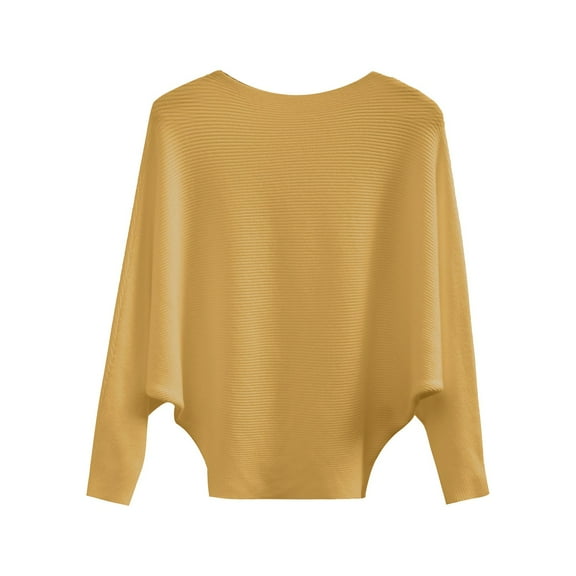 Duoif Sweaters for Women Trendy Women's Knitwear A Collar Batwing Sweater Pullover Loose Threaded Tops Women's Sweaters Womens Tops Yellow A