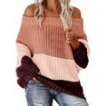 thumbnail image 1 of Duoif Sweaters for Women Trendy Women's Long Sleeve Neck Loose Panel Color Knit Pullover Sweater Women's Sweaters Womens Tops Pink S, 1 of 4