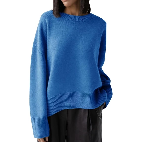 Duoif Sweaters for Women Trendy Women's Pullover Temperament Loose Knit Top Women's Sweaters Womens Tops Blue M
