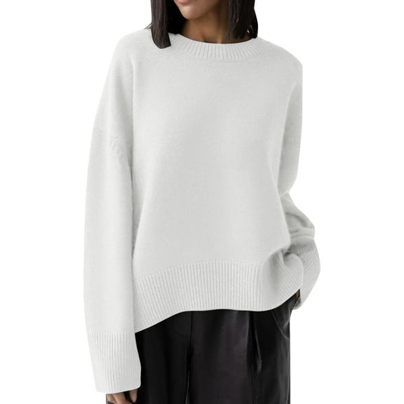 Duoif Sweaters for Women Trendy Women's Pullover Temperament Loose Knit Top Women's Sweaters Womens Tops White M