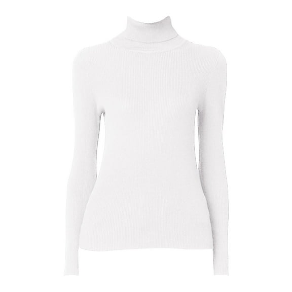 Duoif Sweaters for Women Trendy Women's Ribbed Slim Fit Lightweight Long Sleeve Turtleneck Sweater Women's Sweaters Womens Tops White S