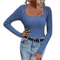 thumbnail image 1 of Duoif Sweaters for Women Trendy Women's Sexy Slim Solid Color Square Neck Knitting Sweater in Autumn and Winter Women's Sweaters Womens Tops Blue S, 1 of 5