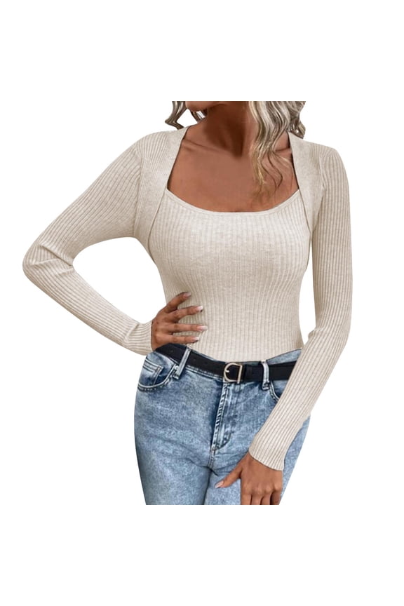 Sweaters for Women Trendy Women's Sexy Slim Solid Color Square Neck Knitting Sweater in Autumn and Winter Women's Sweaters Womens Tops C S