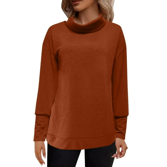 Duoif Sweaters for Women Trendy Women's Solid Color Stylish Casual Turtleneck Sweater with Sleeved Drop Knit Women's Sweaters Womens Tops Orange XXL