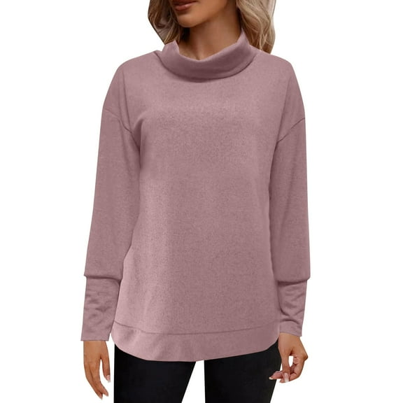 Duoif Sweaters for Women Trendy Women's Solid Color Stylish Casual Turtleneck Sweater with Sleeved Drop Knit Women's Sweaters Womens Tops Pink XXL