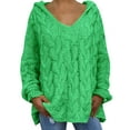 thumbnail image 1 of Duoif Sweaters for Women Trendy Women's Sweater Long Sleeve Hooded V Neck Knit Loose Pullover Women's Sweaters Womens Tops Green L, 1 of 2