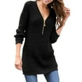 thumbnail image 1 of Duoif Sweaters for Women Trendy Women's Sweater V Neck Zipper Solid Color Long Sleeved Sweater Women's Sweaters Womens Tops Black L, 1 of 3
